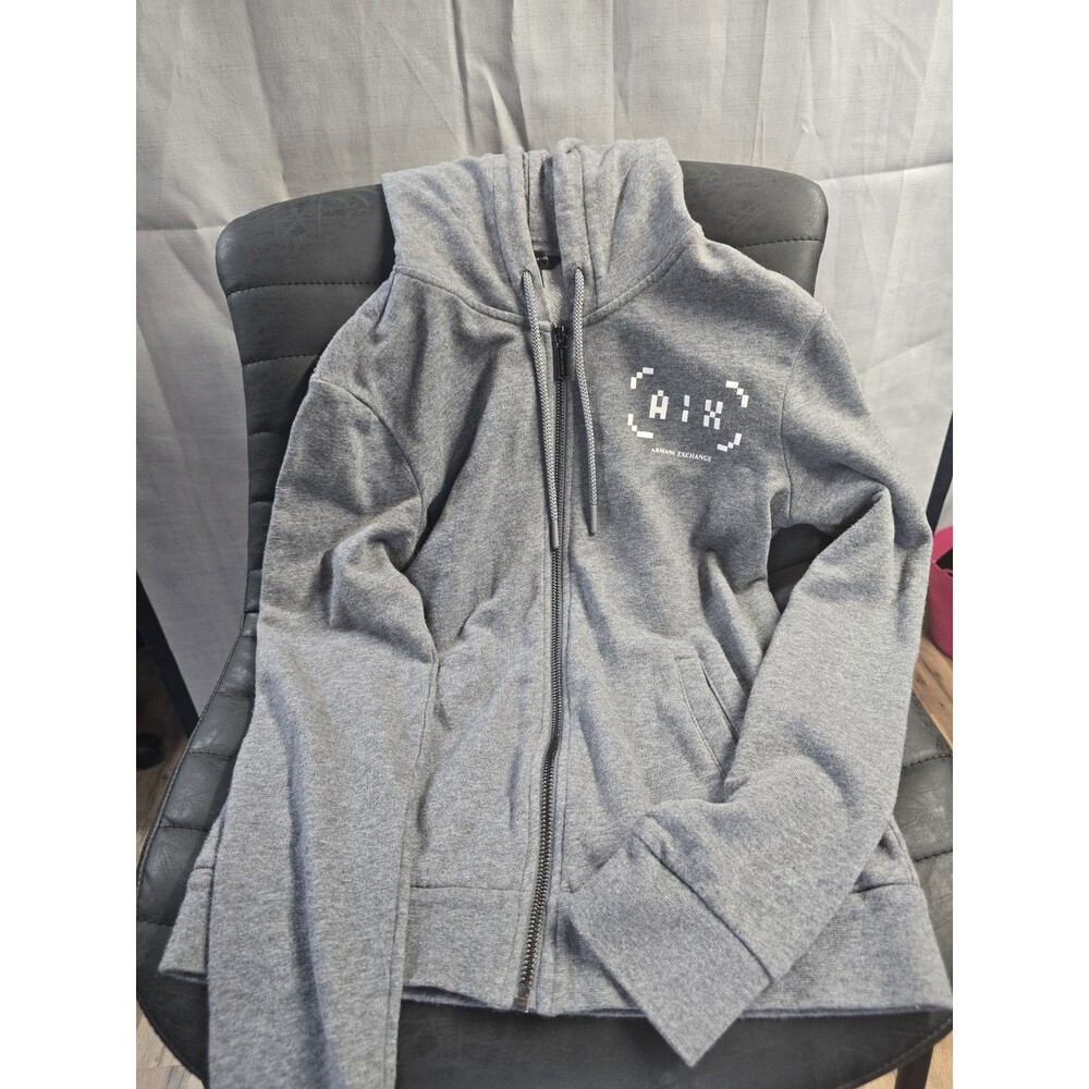 Armani Exchange Gray Zip-Up Hoodie with Pixel Logo Size XS